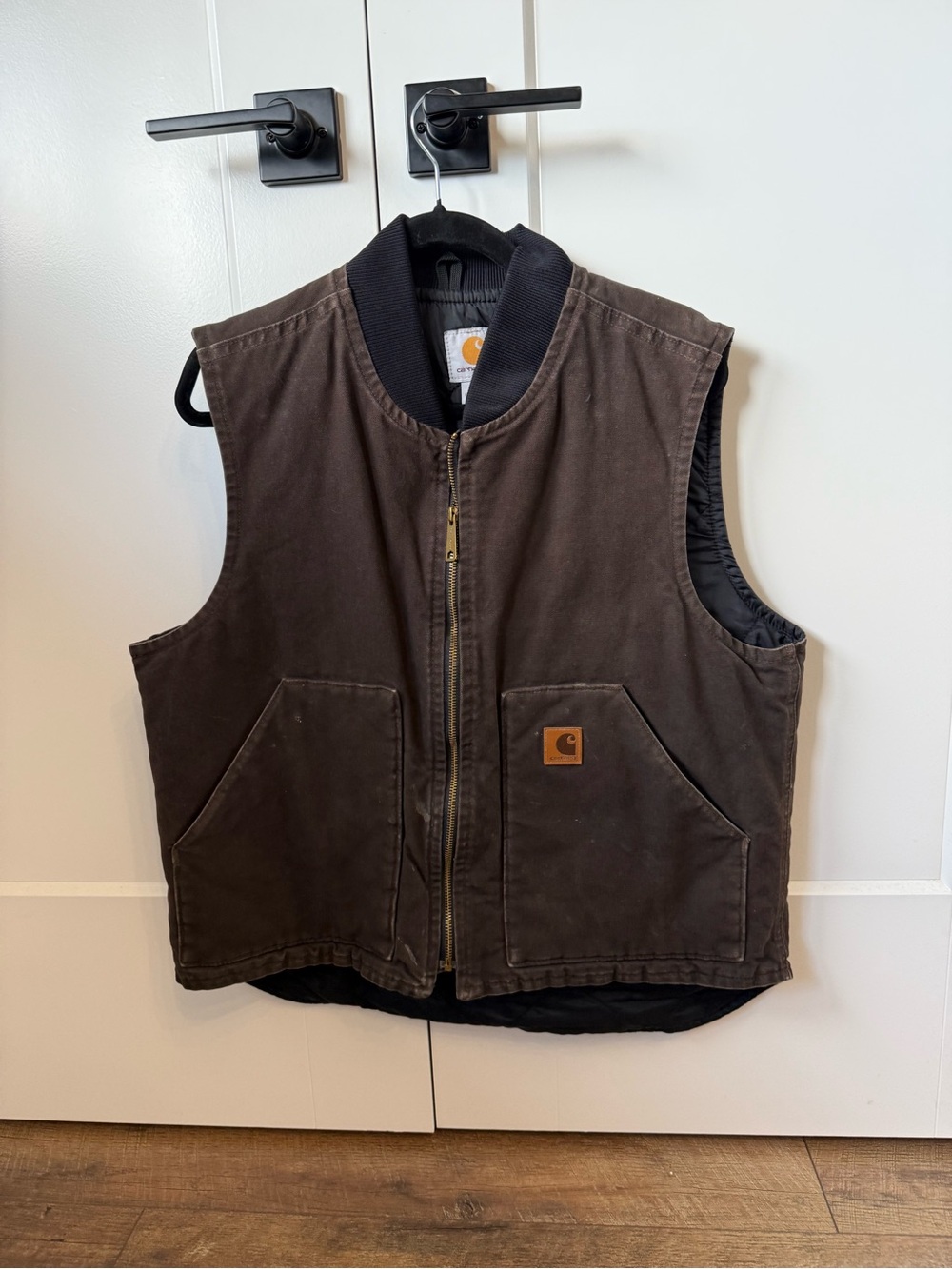 Carhartt Dark Brown Quilted Work Vest with Black Trim